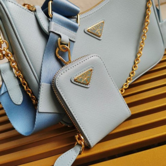 Top AAAAA Replica Prada Re-Edition 2005 Saffiano Handbag/Hobo Blue Clone Cheap