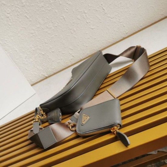 Top AAAAA Replica Prada Re-Edition 2005 Saffiano Handbag/Hobo Grey Clone Cheap