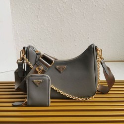 Top AAAAA Replica Prada Re-Edition 2005 Saffiano Handbag/Hobo Grey Clone Cheap