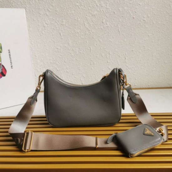 Top AAAAA Replica Prada Re-Edition 2005 Saffiano Handbag/Hobo Grey Clone Cheap