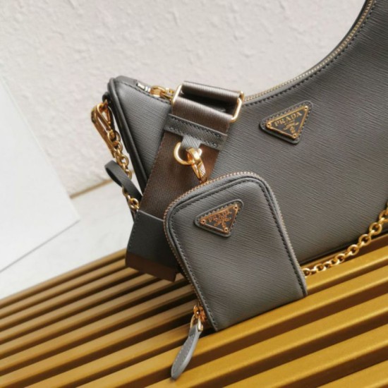 Top AAAAA Replica Prada Re-Edition 2005 Saffiano Handbag/Hobo Grey Clone Cheap