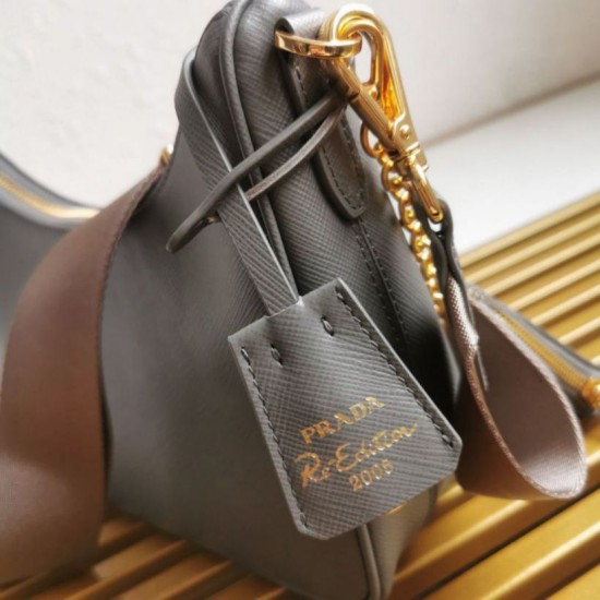 Top AAAAA Replica Prada Re-Edition 2005 Saffiano Handbag/Hobo Grey Clone Cheap