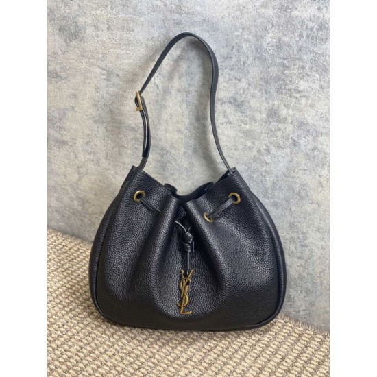 Top AAAAA Replica YSL Saint Laurent Paris VII Small Hobo Bag Black with Embossed Details Clone Cheap