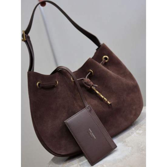 Top AAAAA Replica YSL Saint Laurent Jamie Pochon PARIS VII Suede Shoulder Bag Coffee Clone Cheap