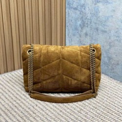 Top AAAAA Replica YSL Saint Laurent Toy Puffer Medium Shoulder Bag Camel Suede Clone Cheap