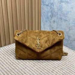 Top AAAAA Replica YSL Saint Laurent Toy Puffer Medium Shoulder Bag Camel Suede Clone Cheap
