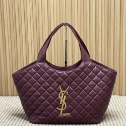 Best Replica YSL Saint Laurent icare medium Quilted Tote Bag Burgundy Clone Sale