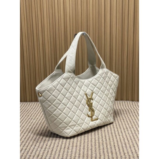 Best Replica YSL Saint Laurent icare medium Quilted Tote Bag Beige Clone Sale