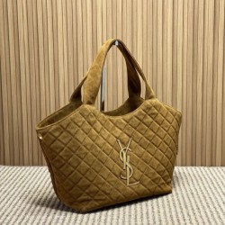 Fake YSL Saint Laurent icare medium Quilted Tote Bag Suede Brown Replica At Cheap Price Best Replica YSL Saint Laurent icare medium Quilted Tote Bag Suede Brown Clone Sale