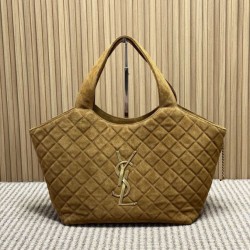 Best Replica YSL Saint Laurent icare medium Quilted Tote Bag Suede Brown Clone Sale