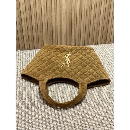 Best Replica YSL Saint Laurent icare medium Quilted Tote Bag Suede Brown Clone Sale
