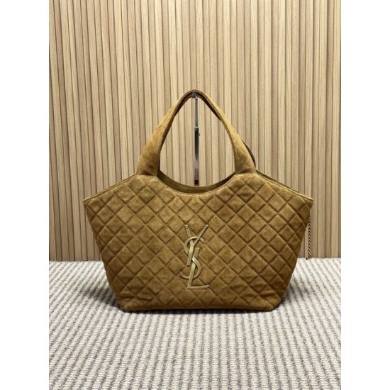 Best Replica YSL Saint Laurent icare medium Quilted Tote Bag Suede Brown Clone Sale