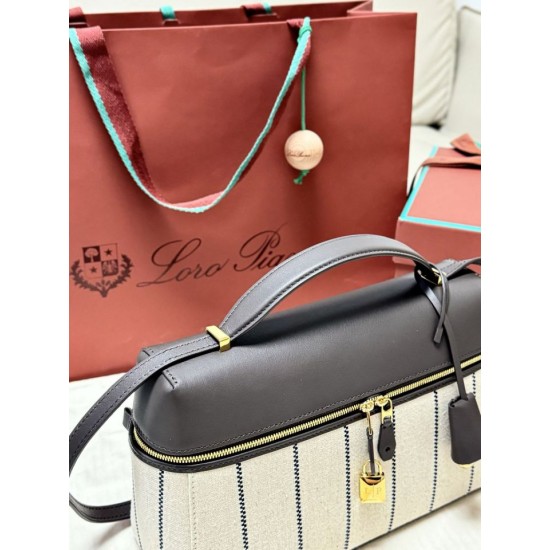 Best Replica Loro Piana Extra Bag L27 Striped Fabric Blue Knockoff