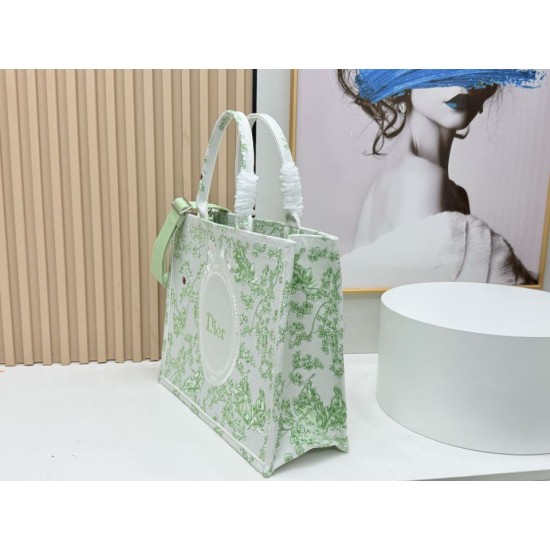 Best Replica Dior Book Tote Bag Small/Medium/Large with Shoulder Strap Multicolored Toile de Jouy Embroidery Green Knockoff