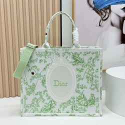 Best Replica Dior Book Tote Bag Small/Medium/Large with Shoulder Strap Multicolored Toile de Jouy Embroidery Green Knockoff