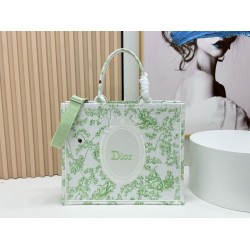 Best Replica Dior Book Tote Bag Small/Medium/Large with Shoulder Strap Multicolored Toile de Jouy Embroidery Green Knockoff