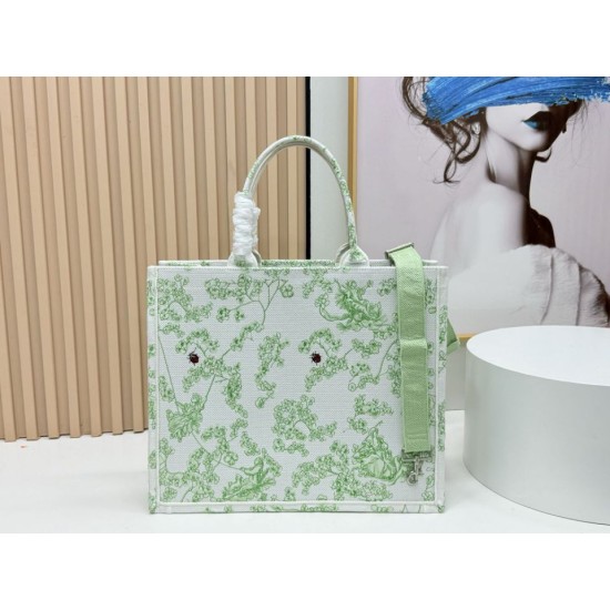 Best Replica Dior Book Tote Bag Small/Medium/Large with Shoulder Strap Multicolored Toile de Jouy Embroidery Green Knockoff
