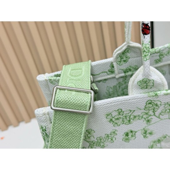 Best Replica Dior Book Tote Bag Small/Medium/Large with Shoulder Strap Multicolored Toile de Jouy Embroidery Green Knockoff