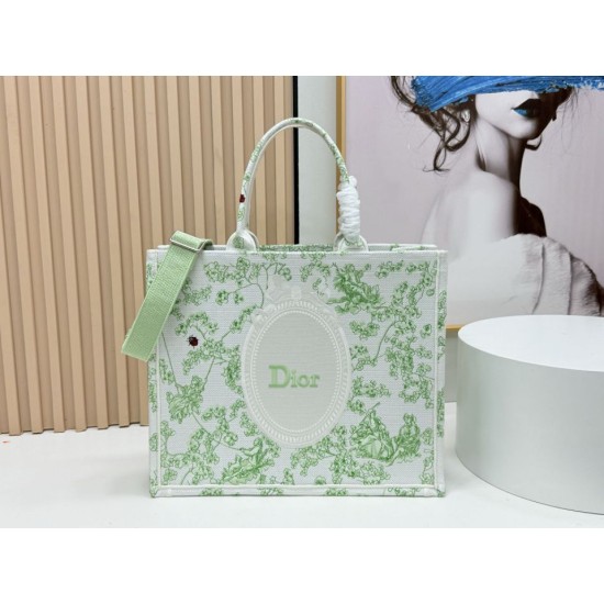 Best Replica Dior Book Tote Bag Small/Medium/Large with Shoulder Strap Multicolored Toile de Jouy Embroidery Green Knockoff