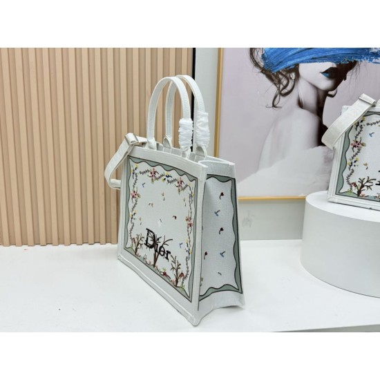 Best Replica Dioramour Bag Dior Book Tote with Shoulder Strap Multicolored Revolution Flowers White Embroidery Knockoff