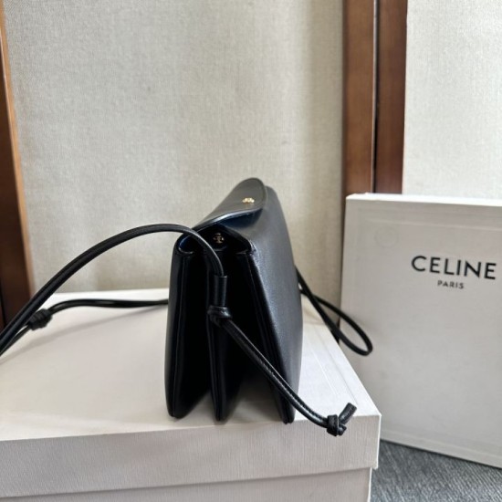 Best Replica Celine Trio Flap Bag Soft Lambskin Black Knockoff