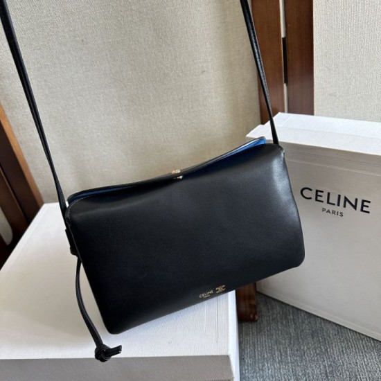 Best Replica Celine Trio Flap Bag Soft Lambskin Black Knockoff