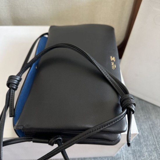 Best Replica Celine Trio Flap Bag Soft Lambskin Black Knockoff