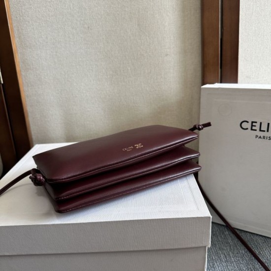 Best Replica Celine Trio Flap Bag Soft Lambskin Burgundy Knockoff