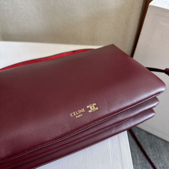 Best Replica Celine Trio Flap Bag Soft Lambskin Burgundy Knockoff