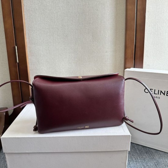 Best Replica Celine Trio Flap Bag Soft Lambskin Burgundy Knockoff