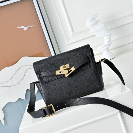 Best Replica Hermes Kelly Messenger Shoulder Bag in Black Knockoff