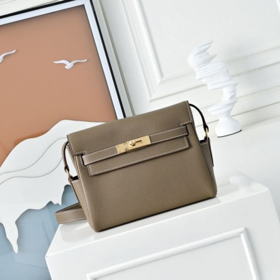 Best Replica Hermes Kelly Messenger Shoulder Bag in Gray Knockoff