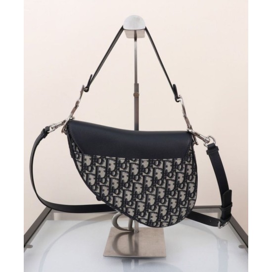 Replica Dior Saddle Bag with Strap Dark Blue Fake
