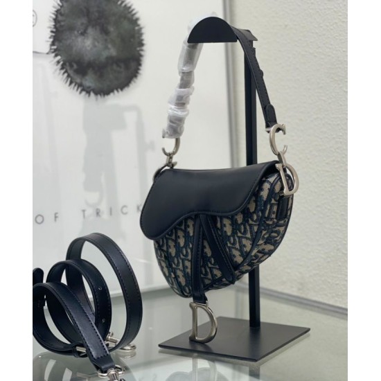 Replica Dior Mini Saddle Bag with Strap Dark Blue Fake