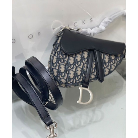 Replica Dior Mini Saddle Bag with Strap Dark Blue Fake