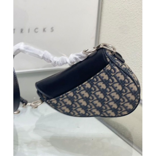 Replica Dior Mini Saddle Bag with Strap Dark Blue Fake