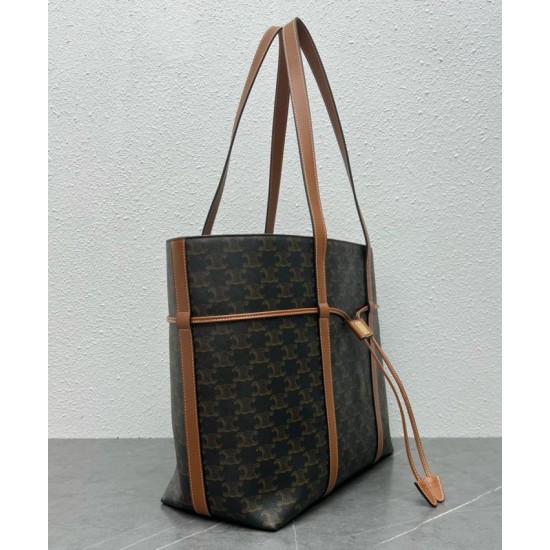 Replica Celine Cabas Drawstring Bag Triomphe Coffee Fake Replica Celine Cabas Drawstring Bag Triomphe Coffee Fake