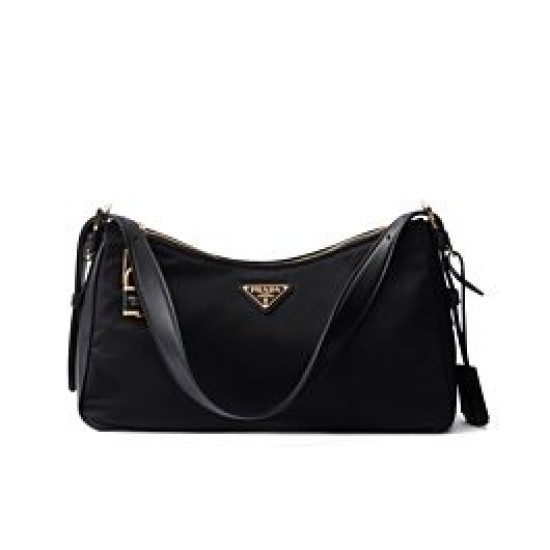 Replica Prada Aimee Large Re-Nylon Shoulder Bag With Padlock 1BC232 Black Fake