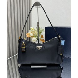 Replica Prada Aimee Large Re-Nylon Shoulder Bag With Padlock 1BC232 Black Fake