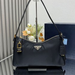 Replica Prada Aimee Large Re-Nylon Shoulder Bag With Padlock 1BC232 Black Fake Replica Prada Aimee Large Re-Nylon Shoulder Bag With Padlock 1BC232 Black Fake