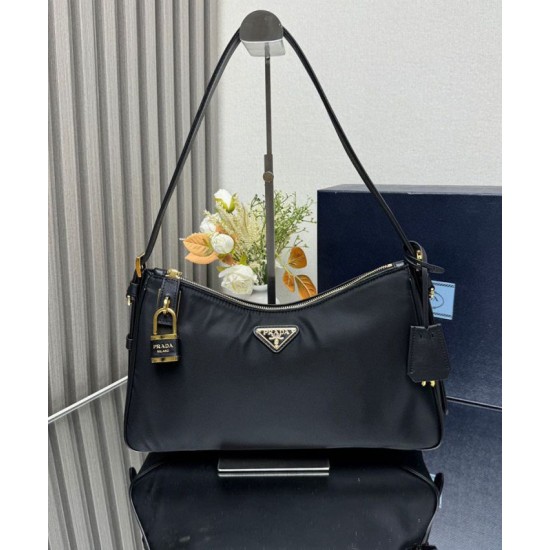 Replica Prada Aimee Large Re-Nylon Shoulder Bag With Padlock 1BC232 Black Fake