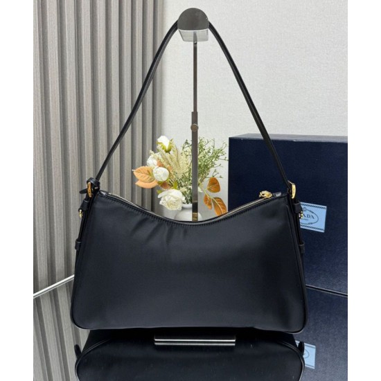 Replica Prada Aimee Large Re-Nylon Shoulder Bag With Padlock 1BC232 Black Fake