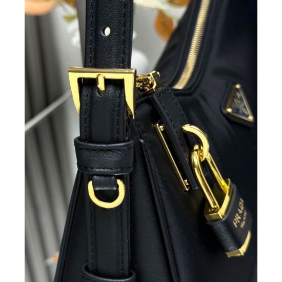 Replica Prada Aimee Large Re-Nylon Shoulder Bag With Padlock 1BC232 Black Fake