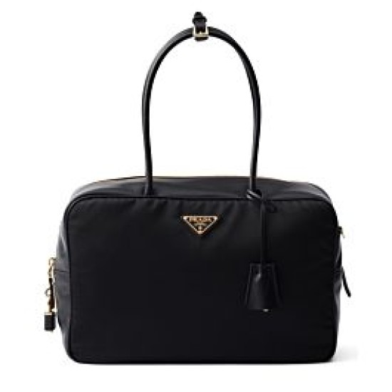 Replica Prada Large Re-Nylon Top-handle Bag With Padlock 1BB131 Black Fake