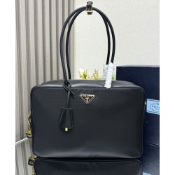 Replica Prada Large Re-Nylon Top-handle Bag With Padlock 1BB131 Black Fake