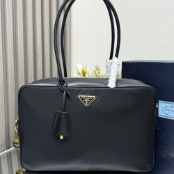Replica Prada Large Re-Nylon Top-handle Bag With Padlock 1BB131 Black Fake