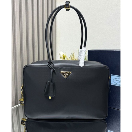 Replica Prada Large Re-Nylon Top-handle Bag With Padlock 1BB131 Black Fake