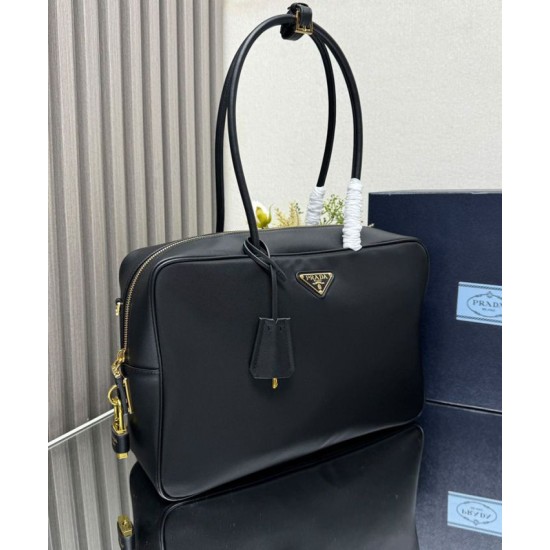 Replica Prada Large Re-Nylon Top-handle Bag With Padlock 1BB131 Black Fake