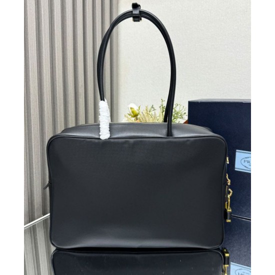 Replica Prada Large Re-Nylon Top-handle Bag With Padlock 1BB131 Black Fake