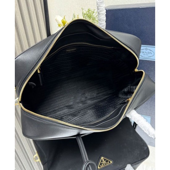 Replica Prada Large Re-Nylon Top-handle Bag With Padlock 1BB131 Black Fake